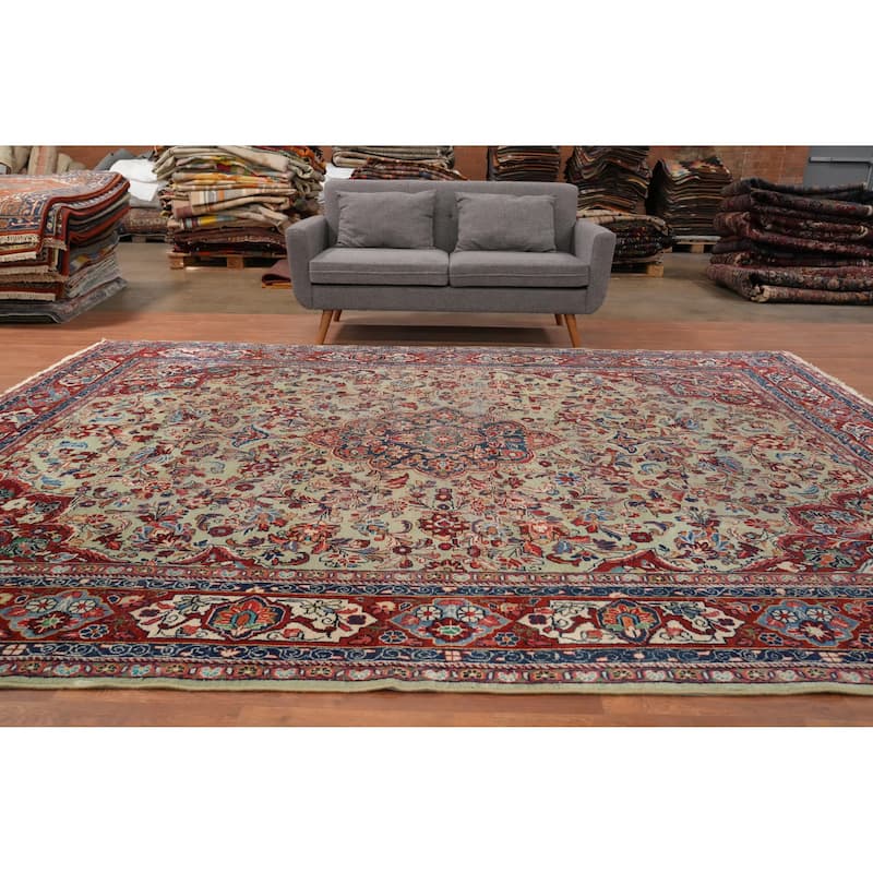 Hand Knotted Oriental 100% Wool Carpet Traditional Floral Green Mahal Area Rug - 11' 9'' X 8' 11''