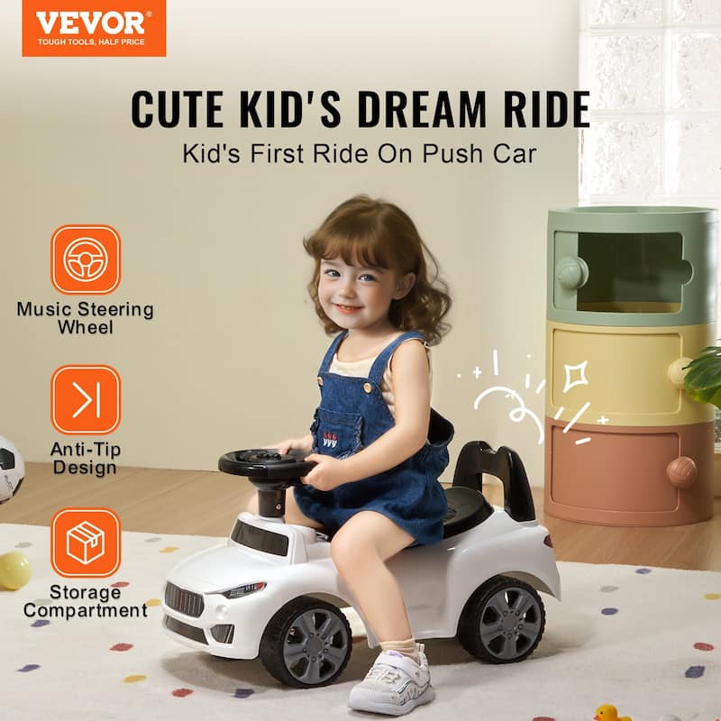 Plastic Ride on Push Car with Sit to Stand Toy and Music Steering Wheel Perfect Gift for Kids - 25.98 x 11.42 x 14.17 in