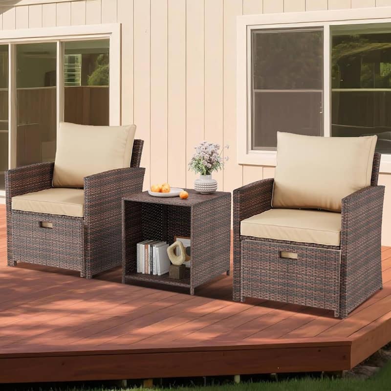 5 Piece Rattan Patio Furniture Sets for Garden, Terrace, Porch, Balconies, Lawns - 5PCs - Brown