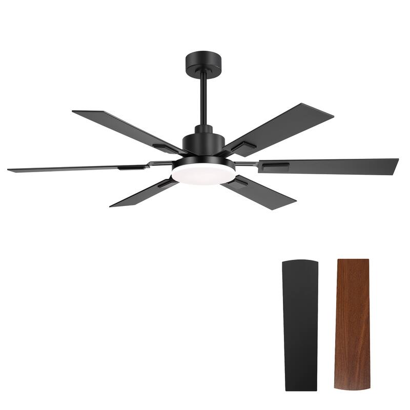 48"/52"/60" Modern Black LED Ceiling Fan with Light Remote (5/6 Reversible Blades)