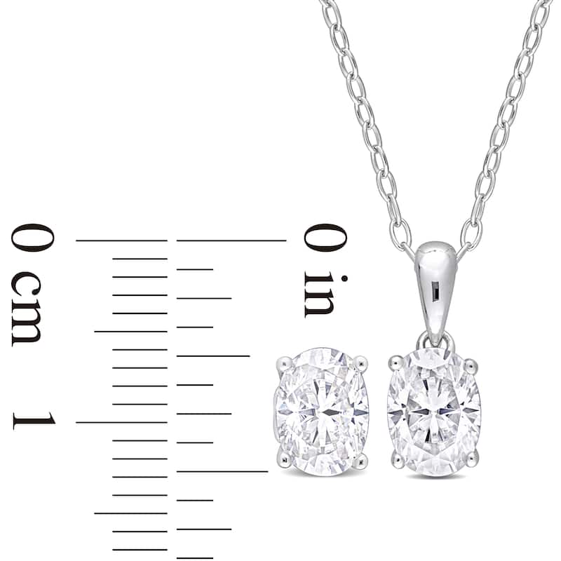Miadora 3ct DEW Oval Created Moissanite 2-Piece Solitaire Necklace and Stud Earrings Set Sterling Silver