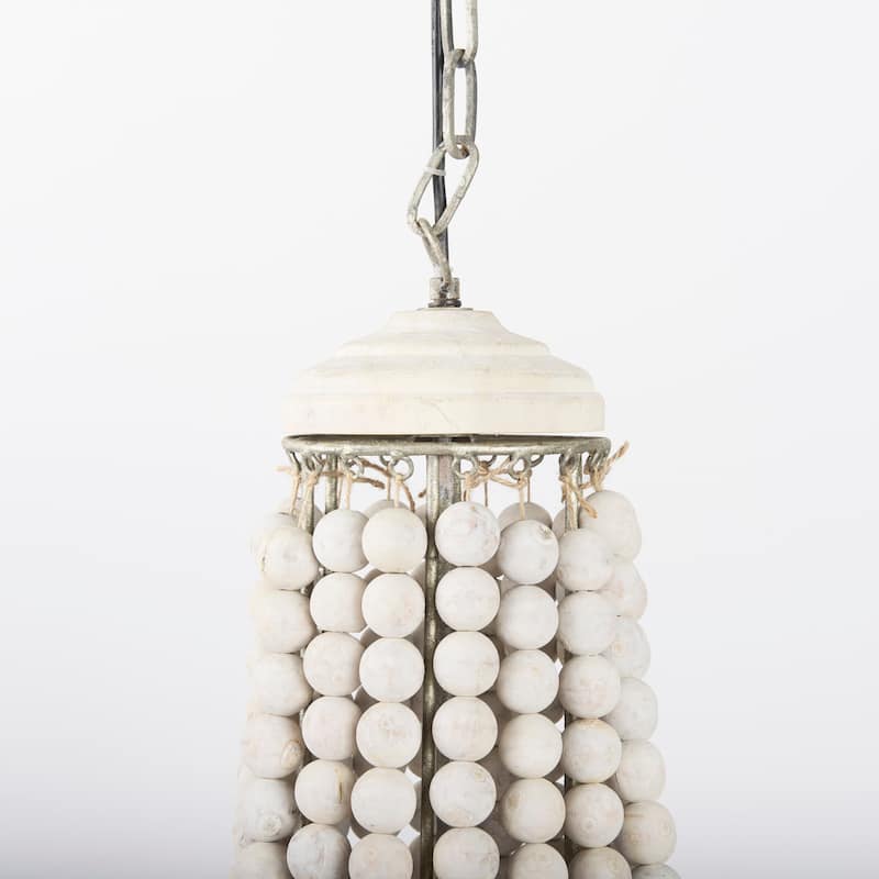 Phillum Silver Metal & White Wood Beaded Six Bulb Chandelier - 29"W x 29"D x 37"H