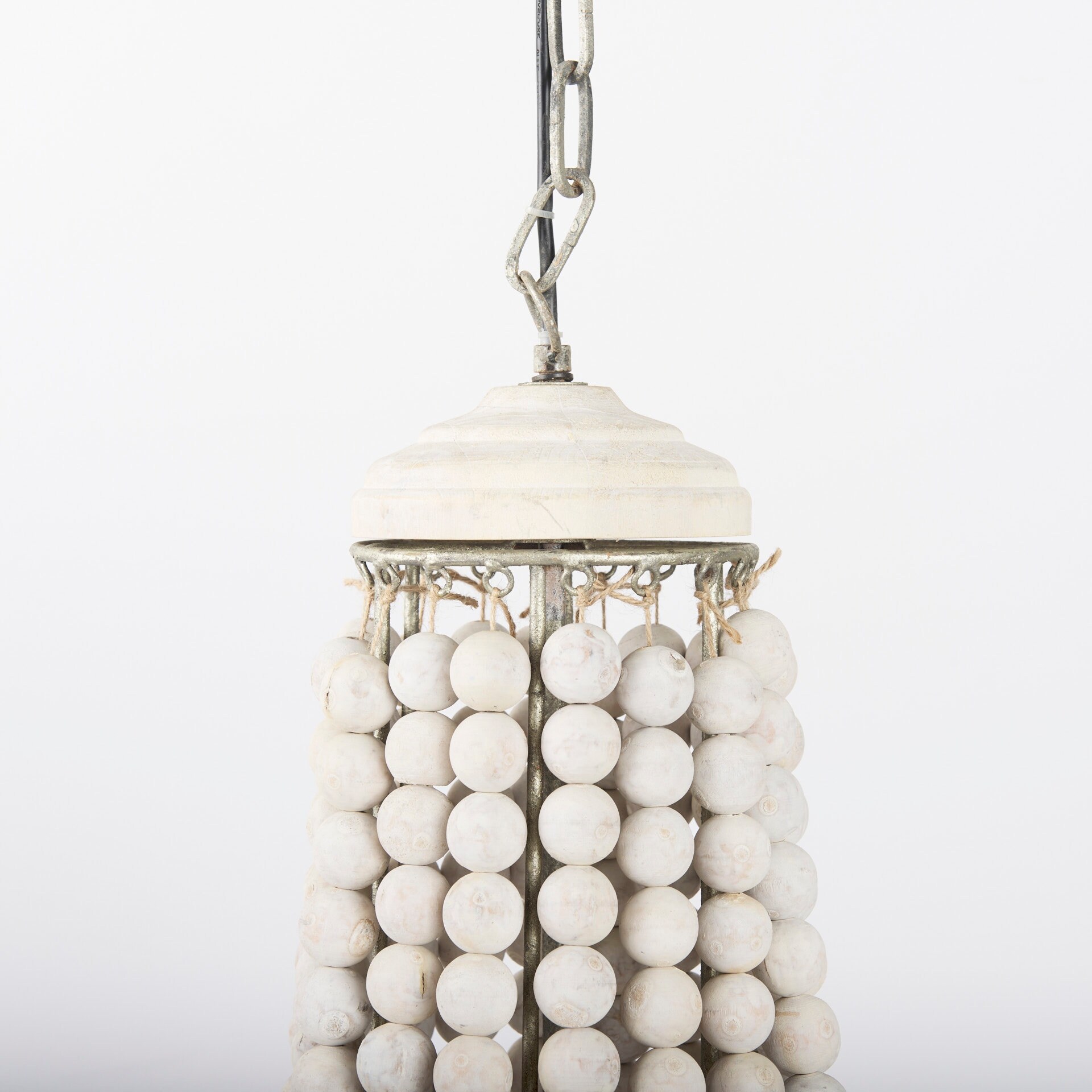 その他 BIG HIME LIMITED WHITE GOLD ver Phillum Silver Metal & White Wood Beaded Six Bulb Chandelier