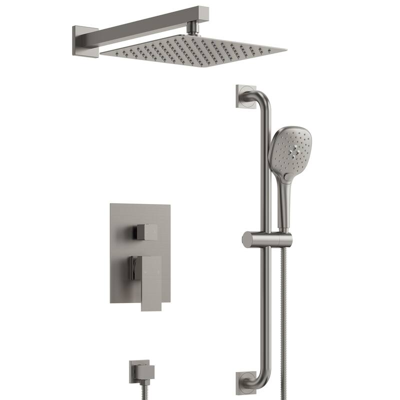 Pressure-Balanced Shower System ,10-Inch Rainfall Shower Faucet with 3-Function Handheld Shower - Brushed Nickel