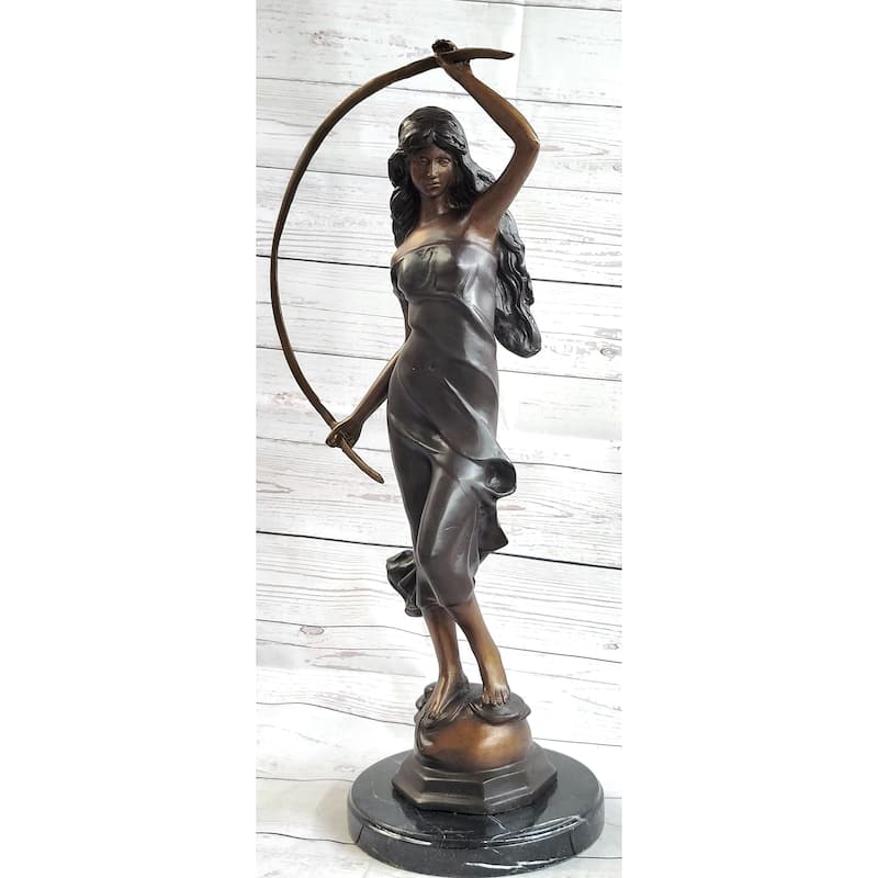 Girl With Thyrsus Art Deco Bronze Metal Statue Sculpture Figure Marble Base 23 Inches X 12 Inches