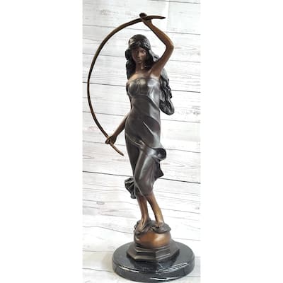 Girl With Thyrsus Art Deco Bronze Metal Statue Sculpture Figure Marble Base 23 Inches X 12 Inches