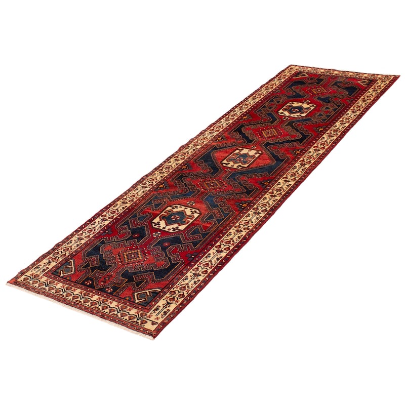 ECARPETGALLERY Hand-knotted Anadol Navy, Red Wool Rug - 3'3 x 10'8