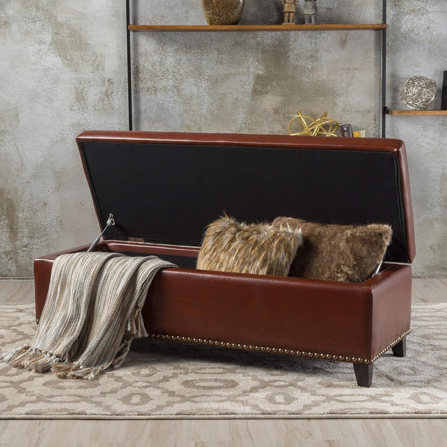 Large Ottomans Storage Bench End of Bed Bench with Hinged Lid, Indoor Bench Leather Bench Vanity Bench
