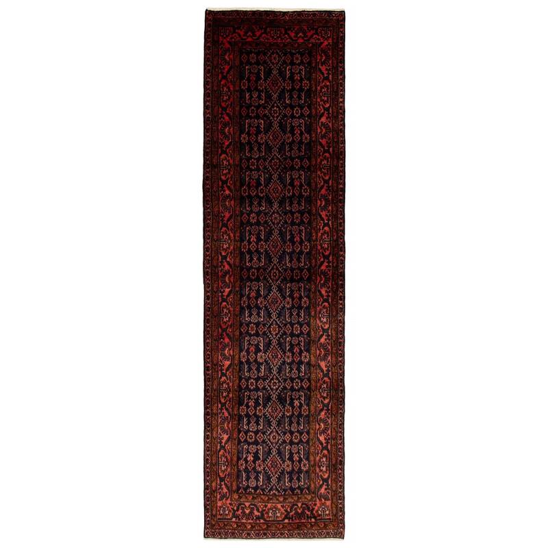 ECARPETGALLERY Hand-knotted Andelz Navy, Red Wool Rug - 3'5 x 12'11 - Dark Navy/ Red - 3'5 x 12'11