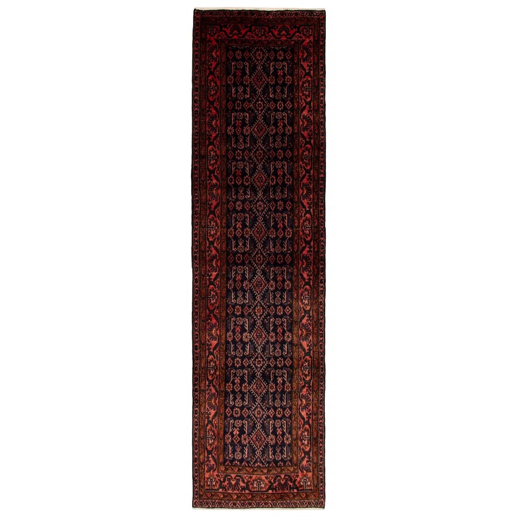 ECARPETGALLERY Hand-knotted Andelz Navy, Red Wool Rug - 3'5 x 12'11