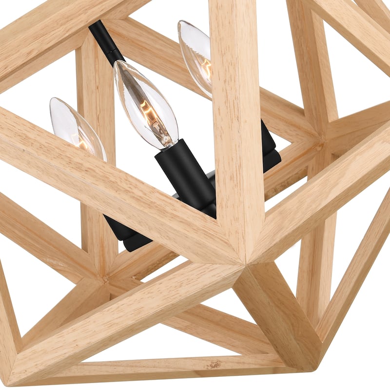 Lante 3 Light Pendant With Black & Wood Finish - Natural Wood