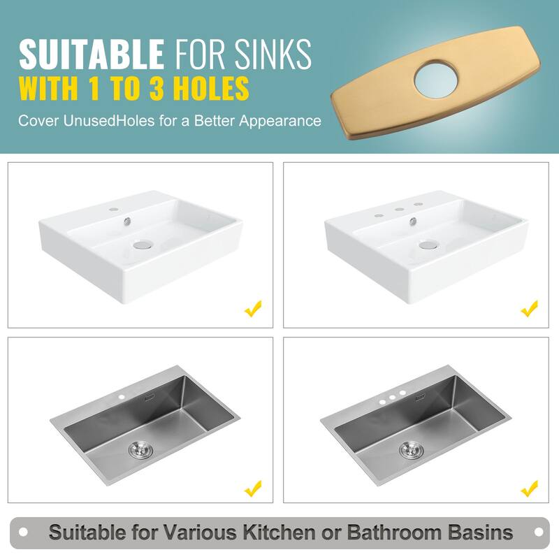 WOWOW Stainless Faucet Deck Plate, Fits 1 to 3 Hole Sinks, 5 Finishes
