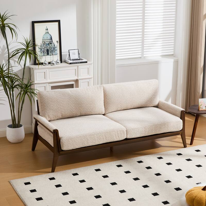 Christopher Knight Home - Mid-Century Modern 3-Seater 74" Upholstered Sofa with Solid Wood Frame
