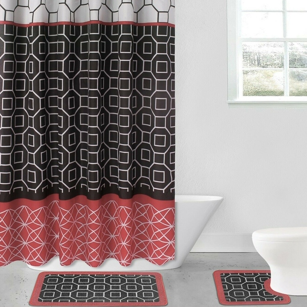 15Pcs Bathroom Set Shower Curtain Diamond 70