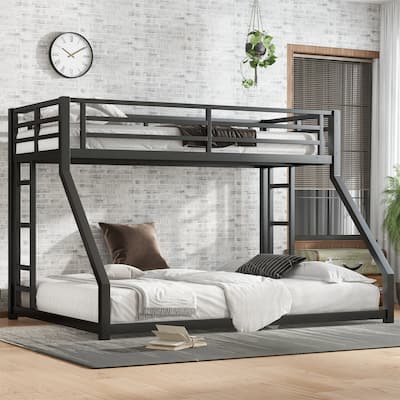 Metal Twin XL over Queen Bunk Bed for Teens and Adults, No Box Spring Needed, Black