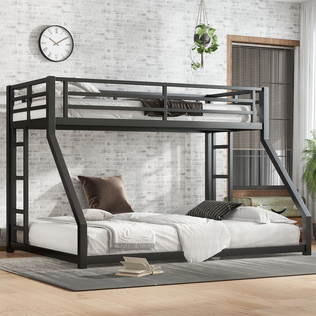 Metal Twin XL over Queen Bunk Bed for Teens and Adults, No Box Spring Needed, Black