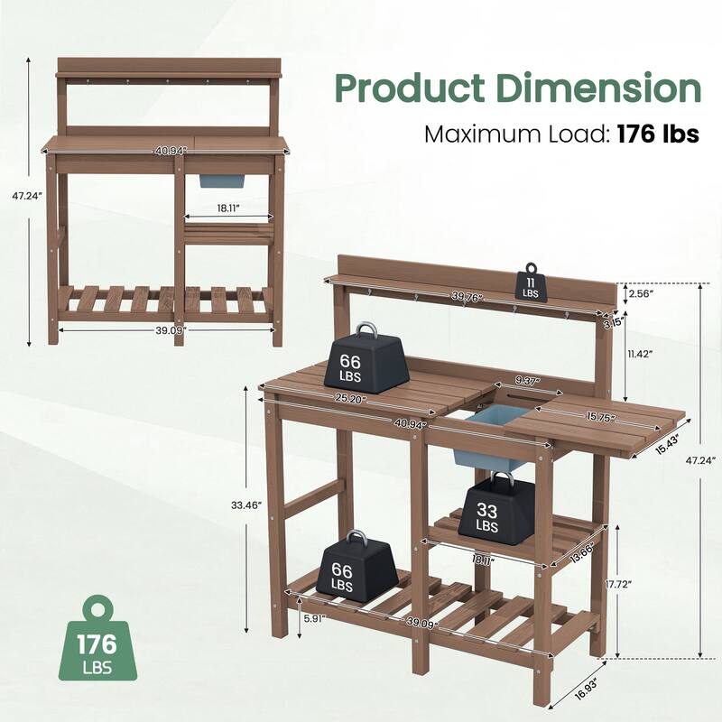 HDPE Patio Outdoor Potting Table, Versatile Gardening Planting Workbench