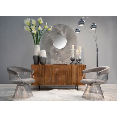 Sagebrook Home Elegant Wood 4-Door Fluteboard Cabinet in Rich Brown, Durable Metal and Wood Materials - 63.0" x 17.7" x 29.5"