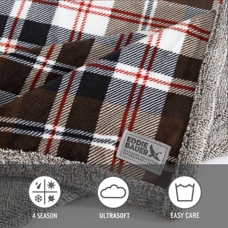 Eddie Bauer Printed Ultra Soft Plush/Mingled Sherpa Throw Blanket