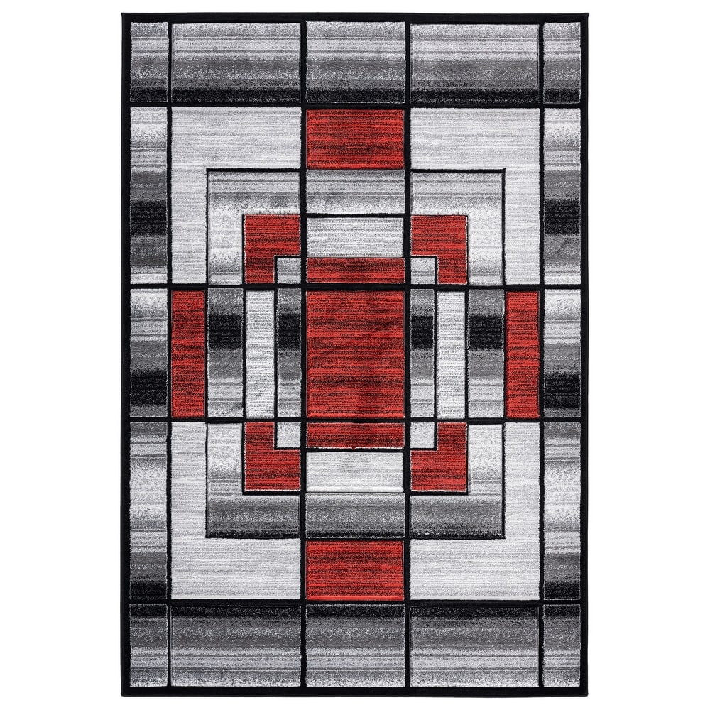 Orelsi Collection Abstract Area Rug with Hand Carved Accents