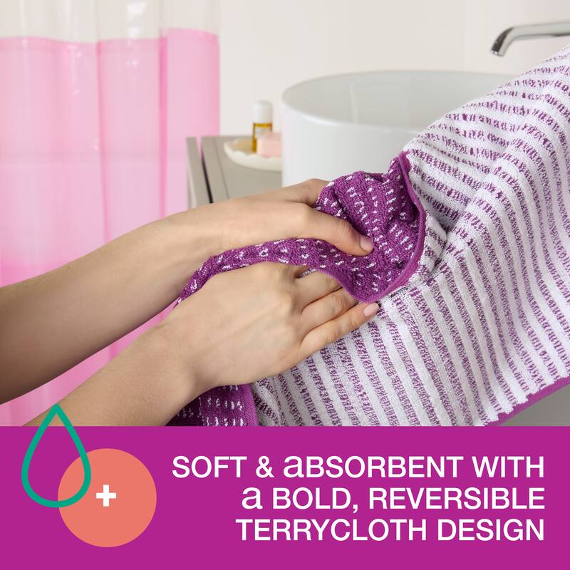 TOWN & COUNTRY PLAY 4-Piece Striped Reversible Terry Brights Washcloth Set, 13x13-Inch, 100% BCI Cotton - 13"x13"