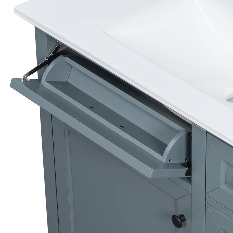 Roomfitters 36" Bathroom Vanity with Ceramic Sink, 2 Tip-out Drawers and Smart Storage Organizer