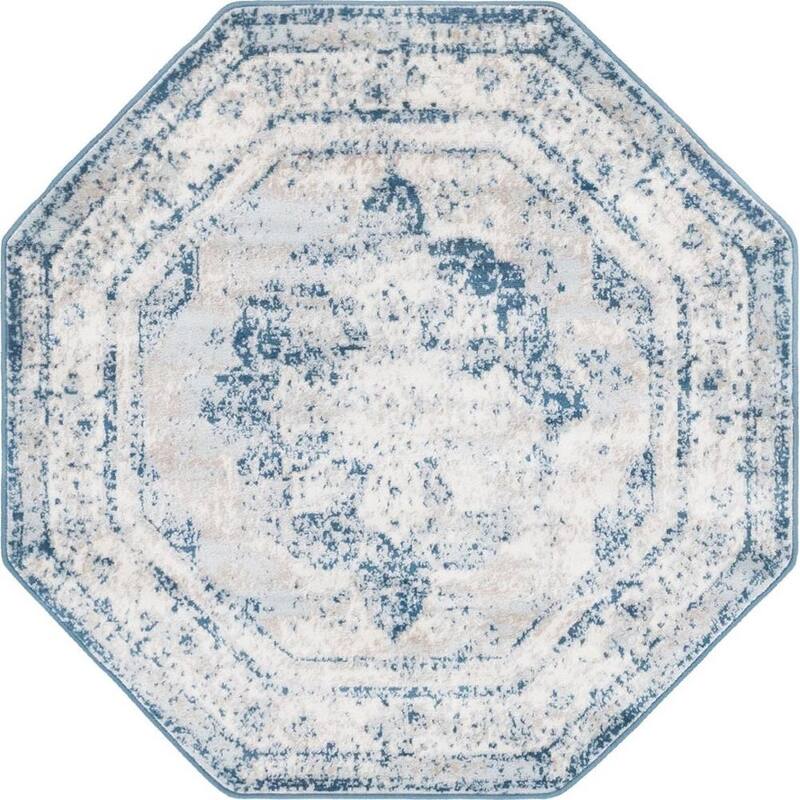 Transitional Fredo Collection Area Rug - 4'x4' Octagon - Blue