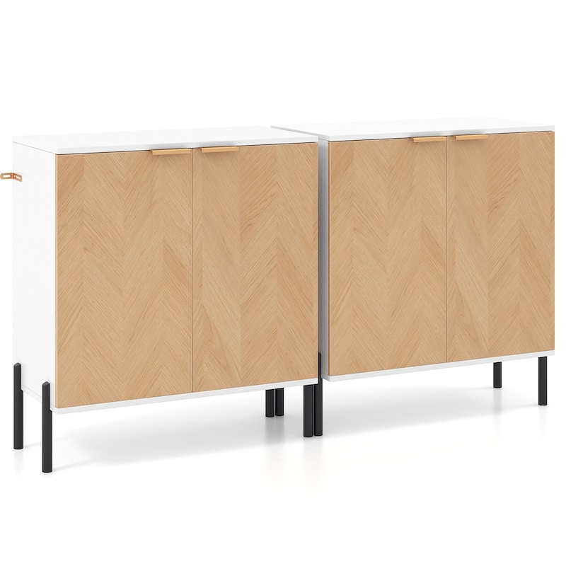Gymax 2PCS 2-Door Buffet Cabinet Sideboard Cabinet w/ Shelf Metal