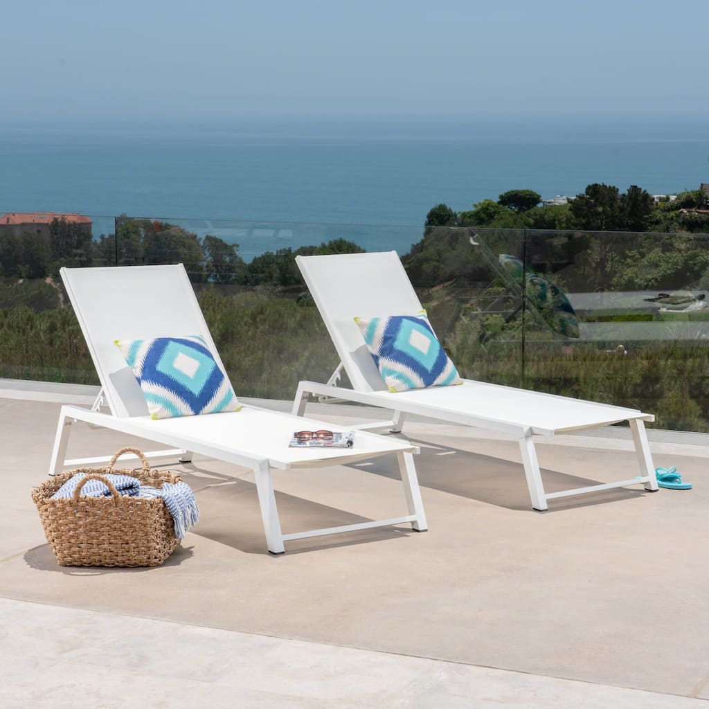 2-Piece Mesh Chaise Lounge Chair, Breathable Patio Recliner Chair with Ergonomic Support & Adjustable Backrest