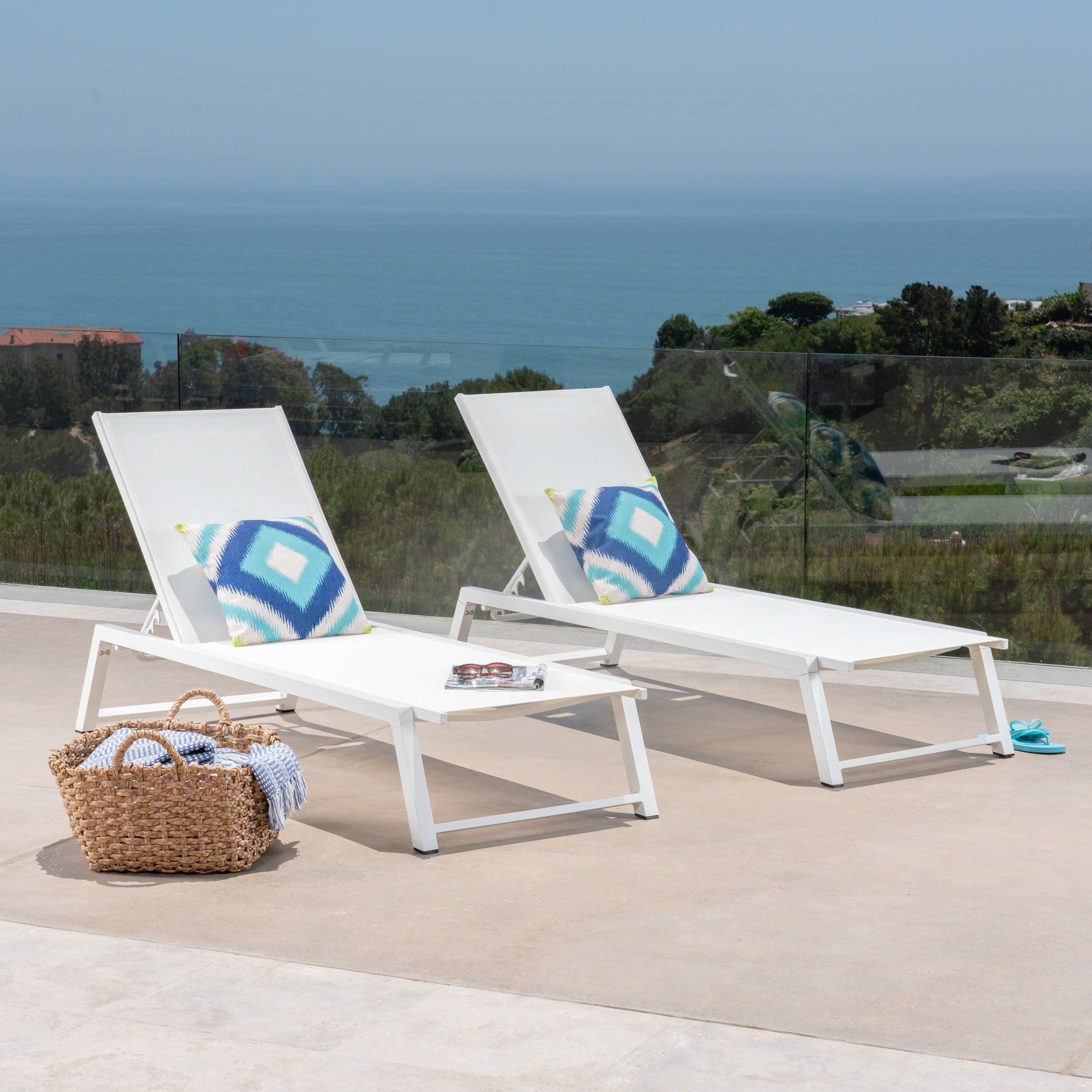 2-Piece Mesh Chaise Lounge Chair, Breathable Patio Recliner Chair with Ergonomic Support & Adjustable Backrest