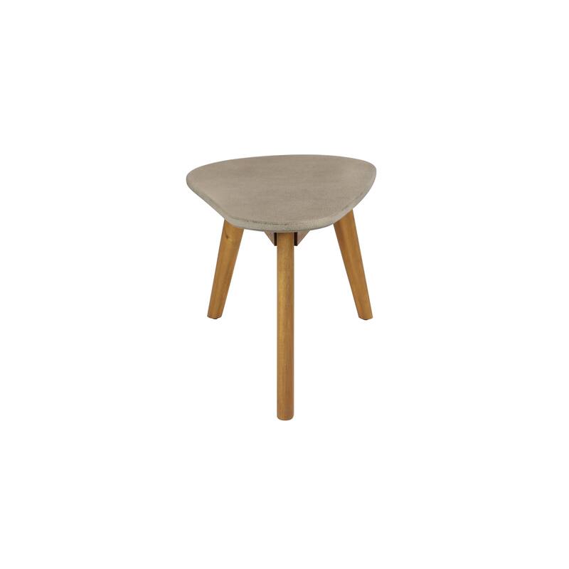 Gray Concrete Inspired Oval End Table Outdoor Accent Table with Brown Tapered Wood Legs
