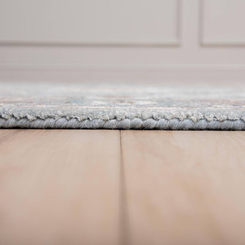 Alora Decor Cyrus Blue Floral Bordered Hand-Tufted Rug