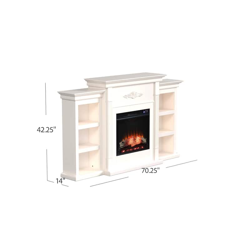 SEI Furniture Electric Fireplace 70-inch Mantel with Bookcase Storage, Ivory