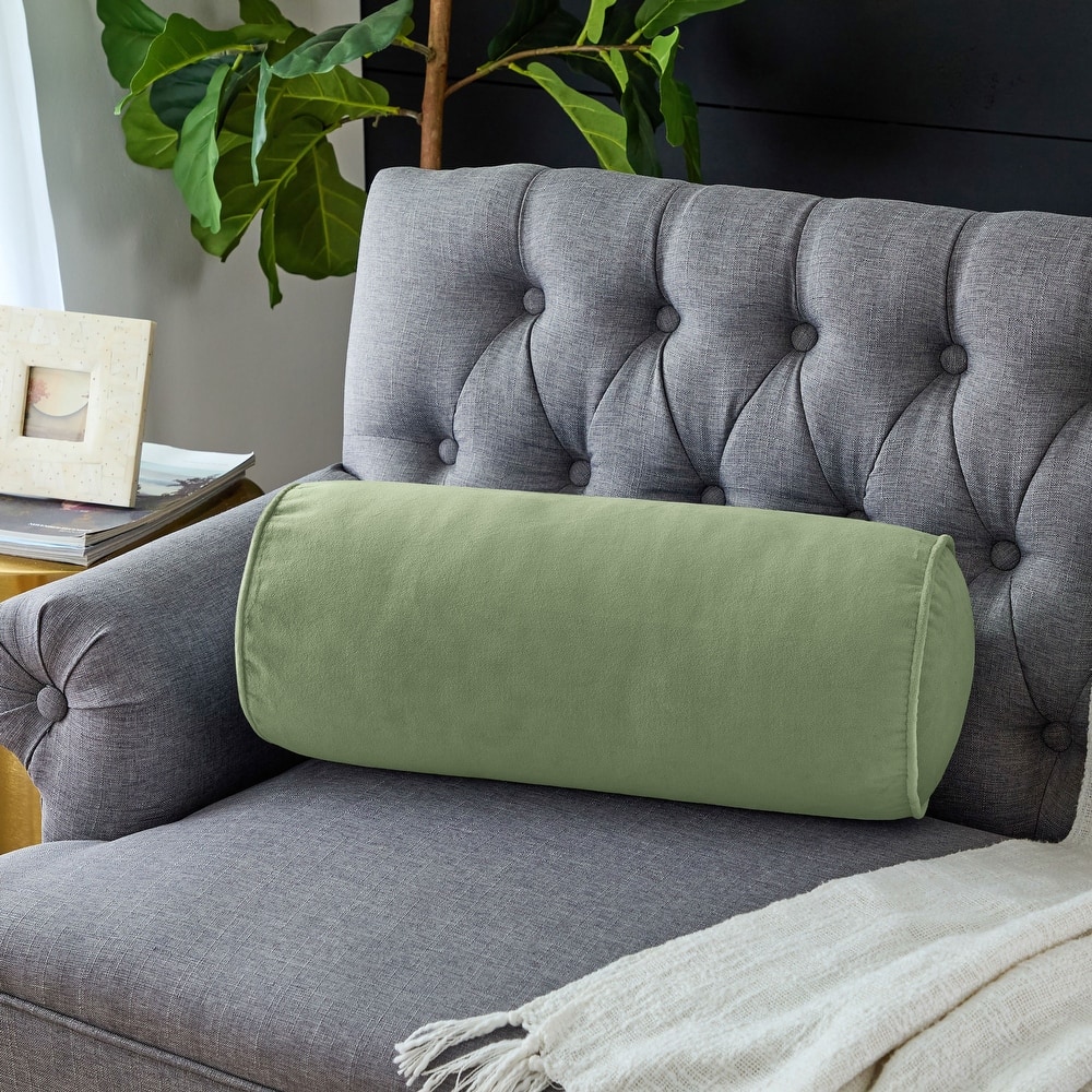 Sorra Home Solid Velvet Indoor Corded Bolster Pillow Single