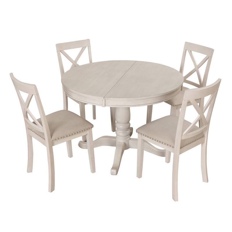 Modern Dining Table Set for 4,Round Table and 4 Kitchen Room Chairs,5 Piece Kitchen Table Set for Dining Room,Breakfast Nook