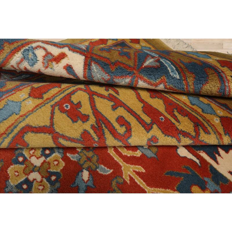 7'11''x9'11'' Hand Knotted Wool Orange Heriz Traditional Area Rug - 7' 11'' x 9' 11''