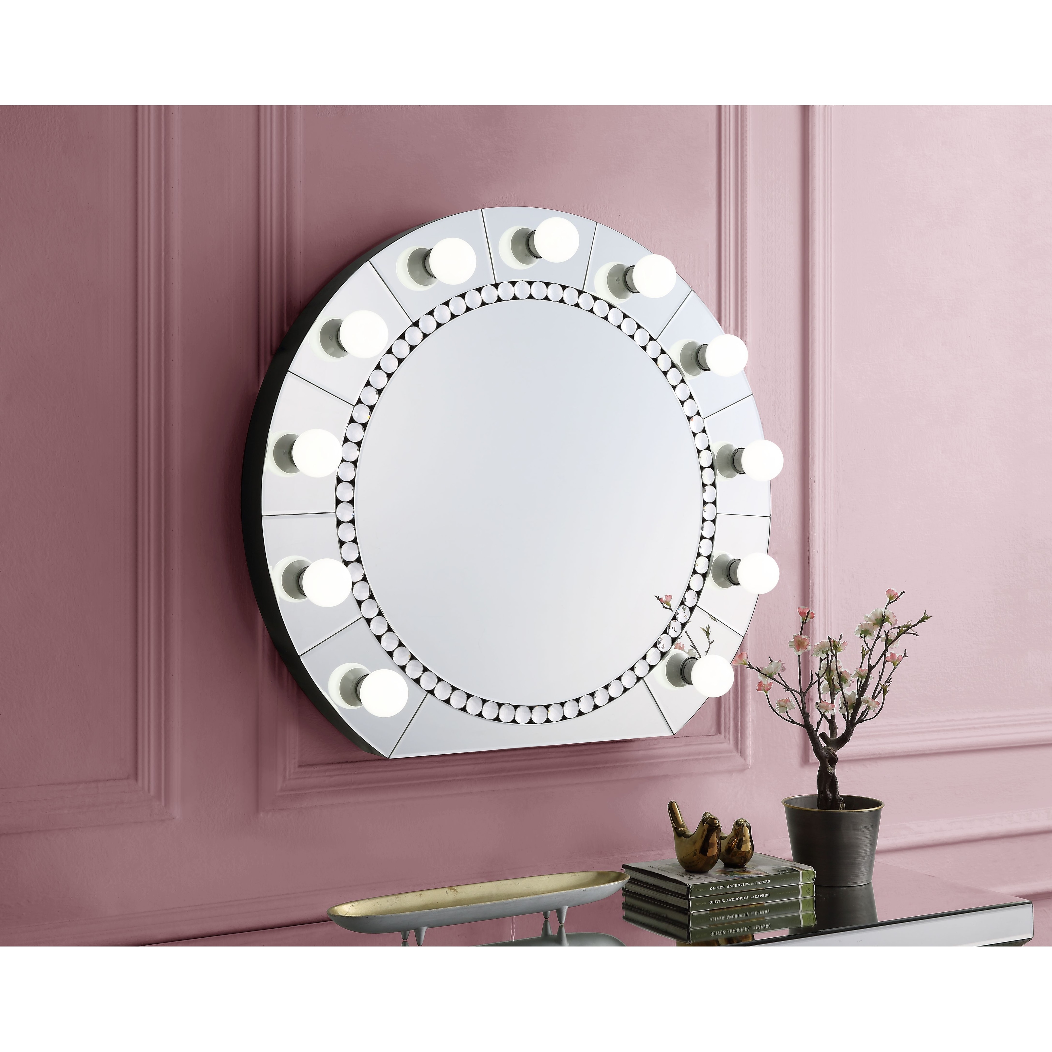 Farai Glam Mirrored Faux Crystal Diamonds Wall Decor Mirror