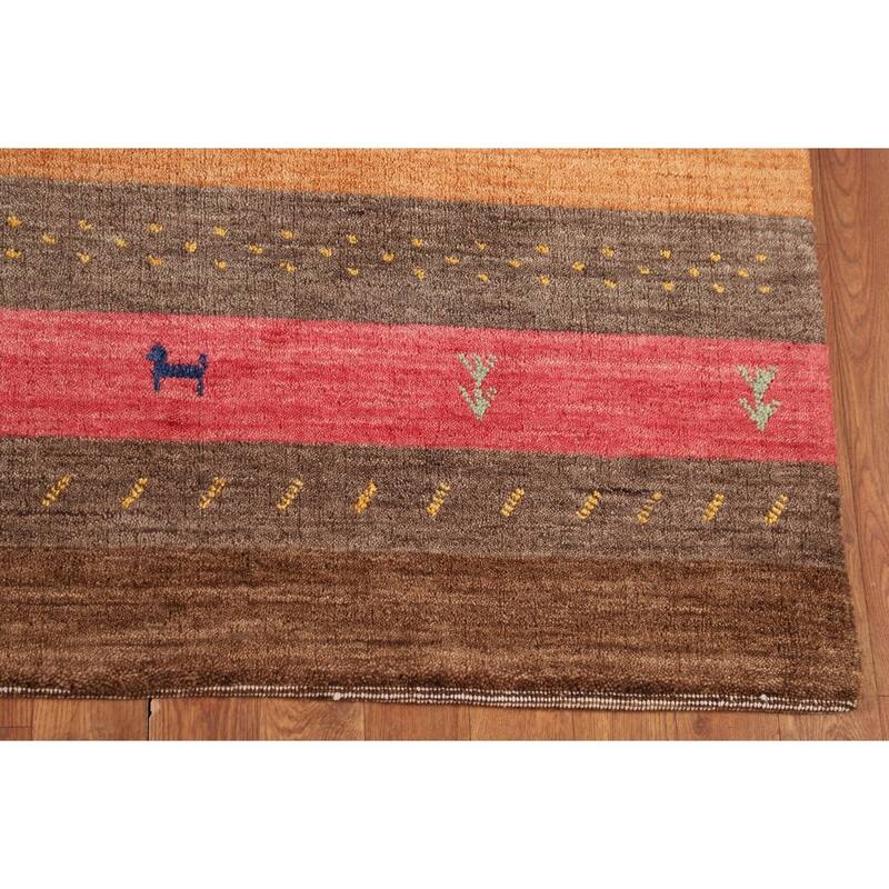 Striped Tribal Gabbeh Indian Area Rug Handmade Wool Carpet - 5'3"x 7'10"