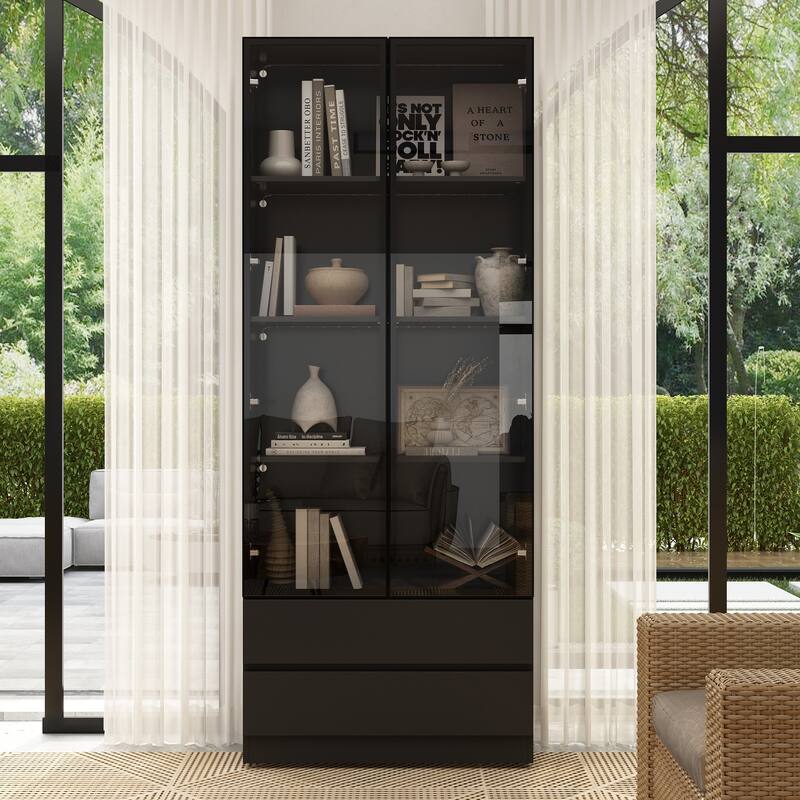 Tall Modular Display Storage Cabinet Bookcase w/Light Home Office