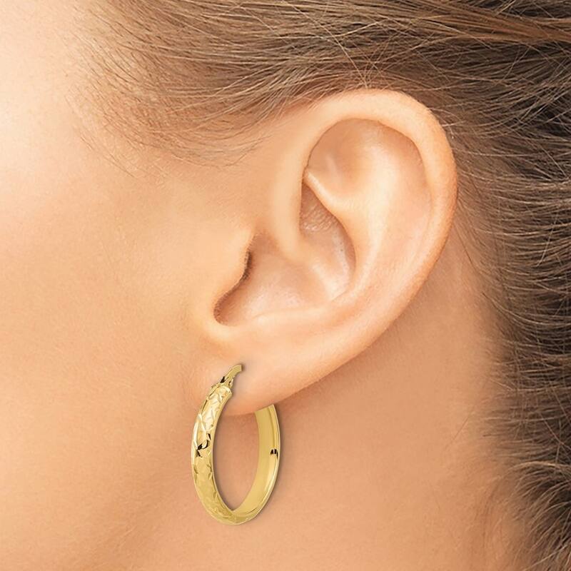 Curata 10k Yellow Gold Italian 4mm Polished Hammered Round Hoop Earrings - 24mm 28mm