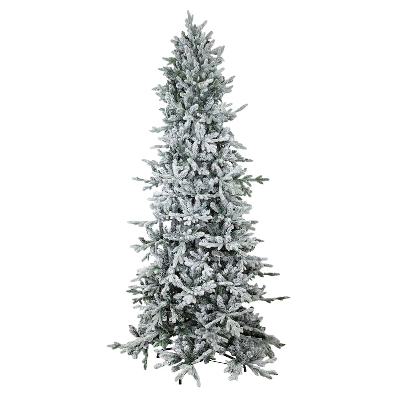 HomeRoots 8' Slender Flocked Pine Christmas Tree - Green/White - 50.00 in. x 96.00 in. x 50.00 in.