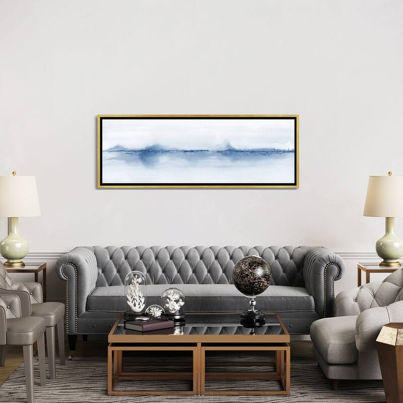 iCanvas "Watercolor Landscape V - Shades Of Blue - Panoramic" by Nouveau Prints Framed Canvas Print