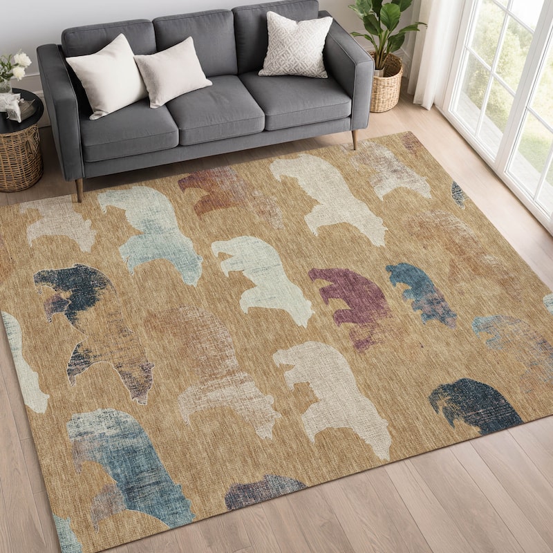 Machine Washable Indoor/ Outdoor Modern Bear Chantille Rug