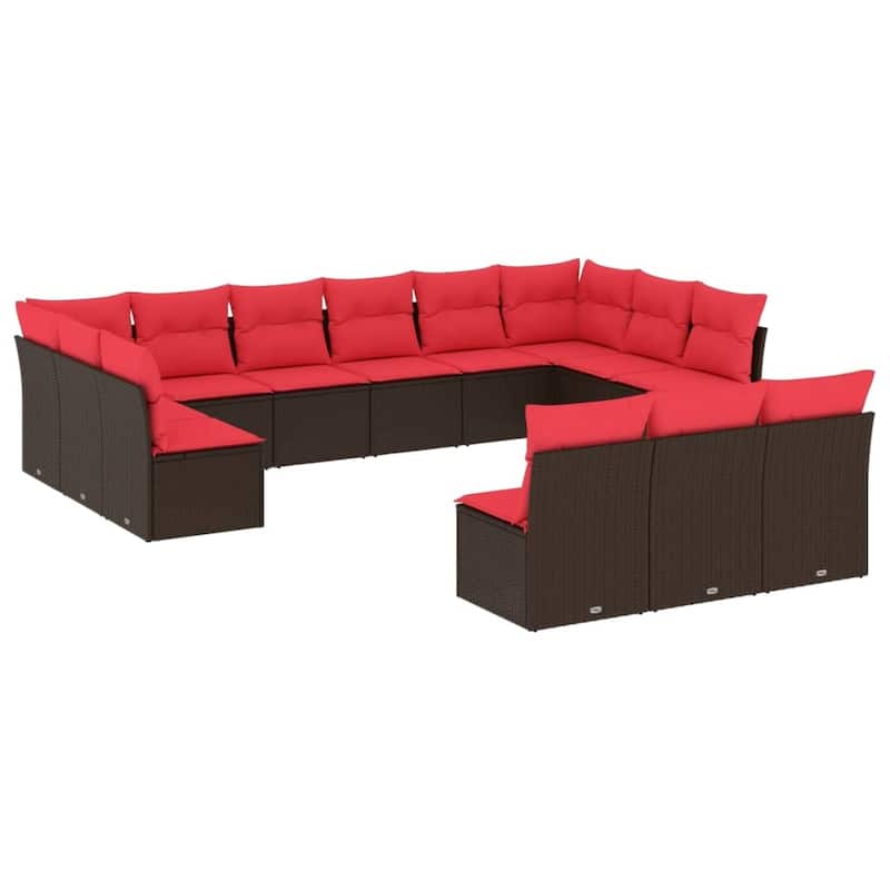 vidaXL Patio Sofa Set with Cushions Outdoor Conversation Furniture Poly Rattan - 21.7" x 24.4" x 27.2"