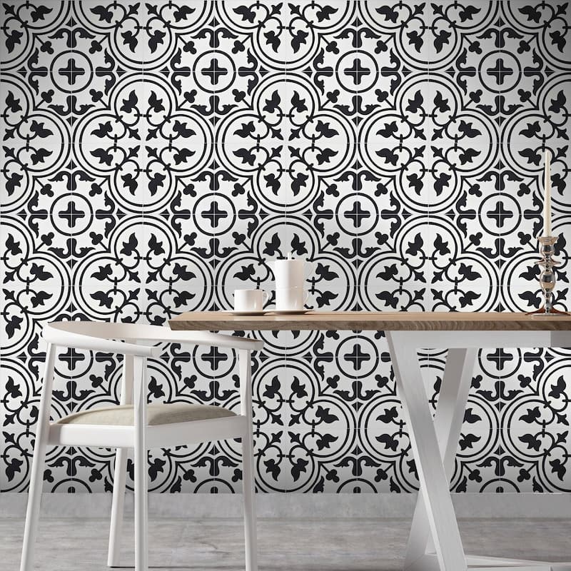 Handmade Casa in White and Black Tile, Pack of 12 (Morocco)