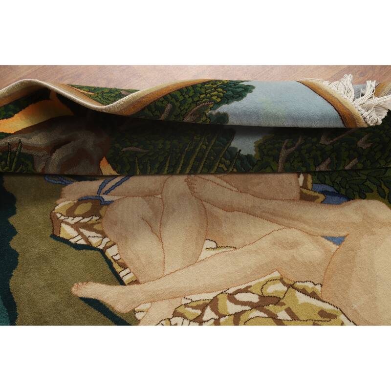 Hand Knotted Oriental 100% Wool Carpet Traditional Pictorial Multi-Colored Tabriz Area Rug - 4' 3'' X 3' 2''