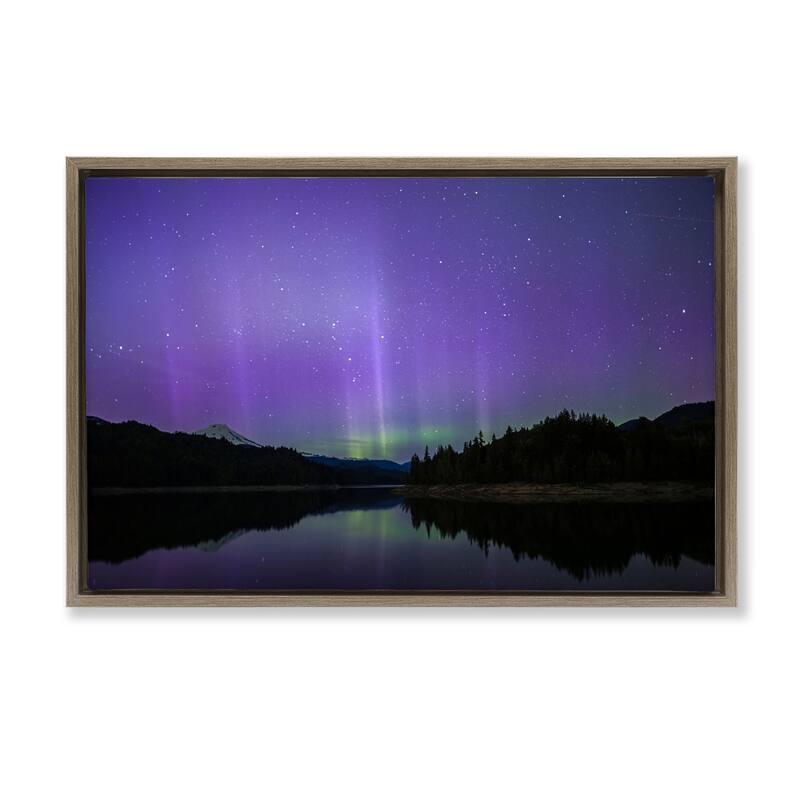 Stupell Luminous Purple Northern Lights Framed Floater Canvas Wall Art Design By Nancy Crowell - 31 x 21 - Brown