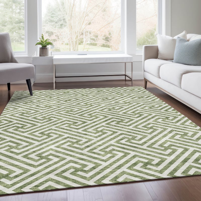 Machine Washable Indoor/ Outdoor Chantille Modern Geo Rug