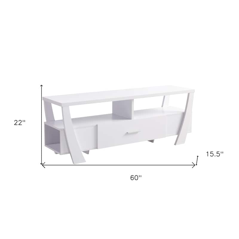 HomeRoots 60" White Wood Enclosed and Open Storage TV Stand - 60.00 in. x 22.00 in. x 15.50 in.