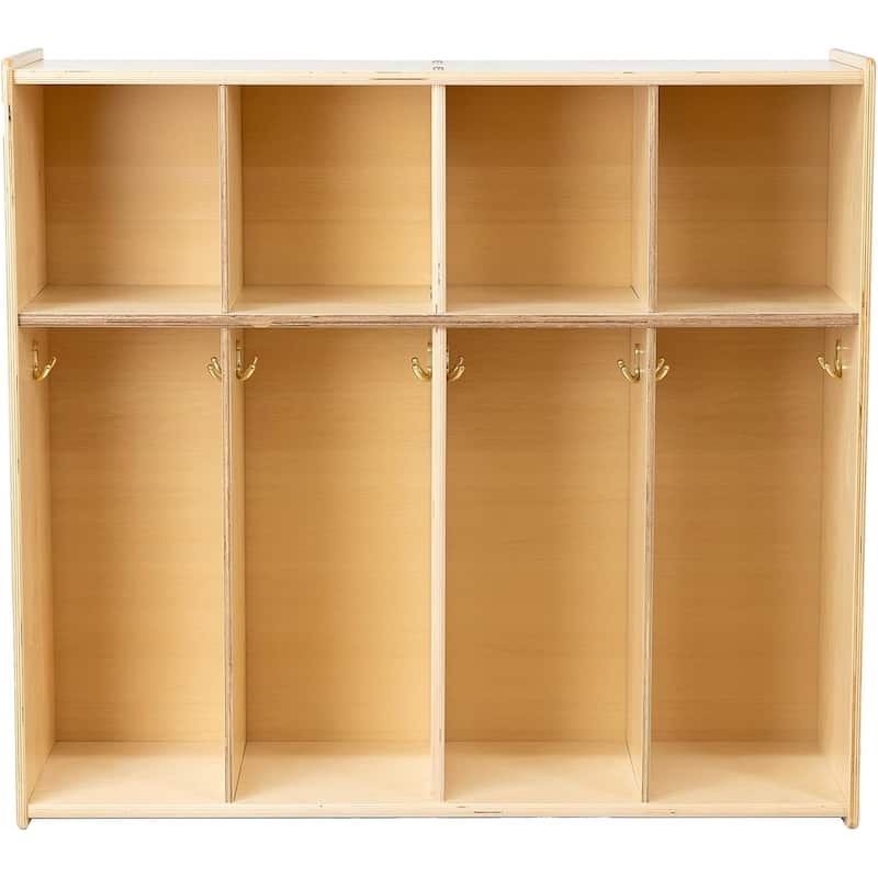 RRI Goods 4 Section Montessori Cubby Toddler Coat Rack, Solid Wood Backpack Hanger, School Locker Organizer